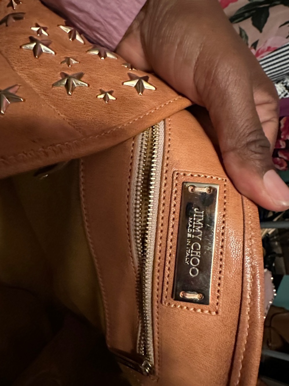 Jimmy Choo Tan Leather Star-Studded Shoulder Bag - Picture 6 of 7